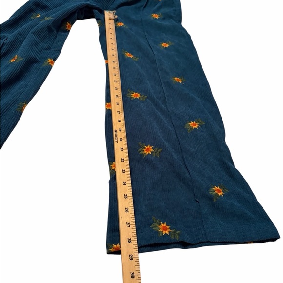 Women's Ditsy Floral Corduroy Jumpsuit Overalls w/Sunflower Embroidery-Size XS - Picture 13 of 13